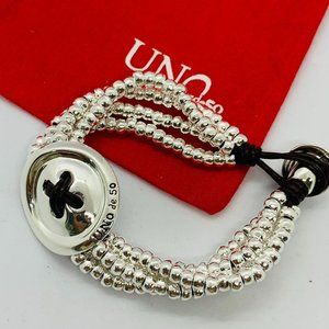 UNO de 50 bracelet Button shaped silver beaded leather bracelet /Thread of life